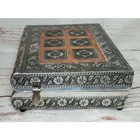 Box Storage & Organization Vintage Embossed Brass Locking Book